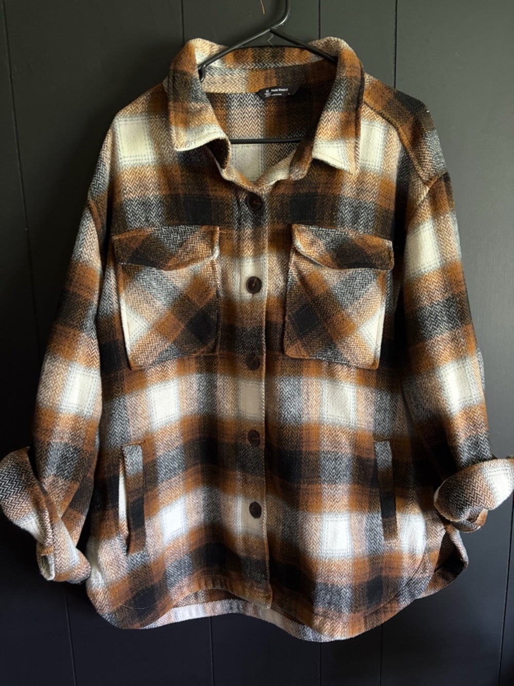 Members Mark Brown Plaid Button-Up Shacket XL blouse womens